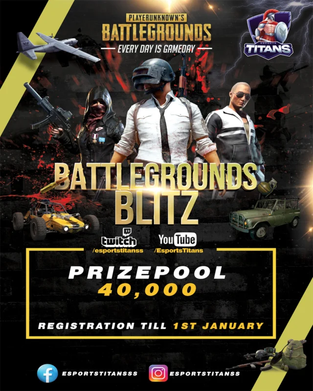 We are Introducing a Battlegrounds Blitz PUBG MOBILE Tournament

PRIZE POOL 40,000 PKR

ENTRY IS FREE

Registration Is Starting From 25 December 2024.

So Don't Miss a Chance To Participate In The Tournament

For More Details Join Our Discord https://discord.com/invite/sQ9xwdx7dQ

#pubg #pubgmobile #pubgmobile #pubgtournament #pubgtournaments #pubgtournament